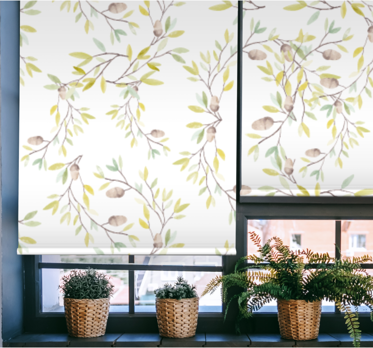 Aquarel groene bladeren patroon rolgordijn bloemen - TenStickers