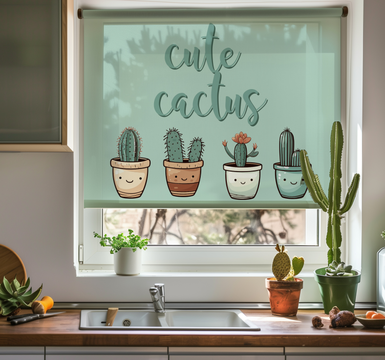 Schattige cactus Rolgordijn keuken - TenStickers