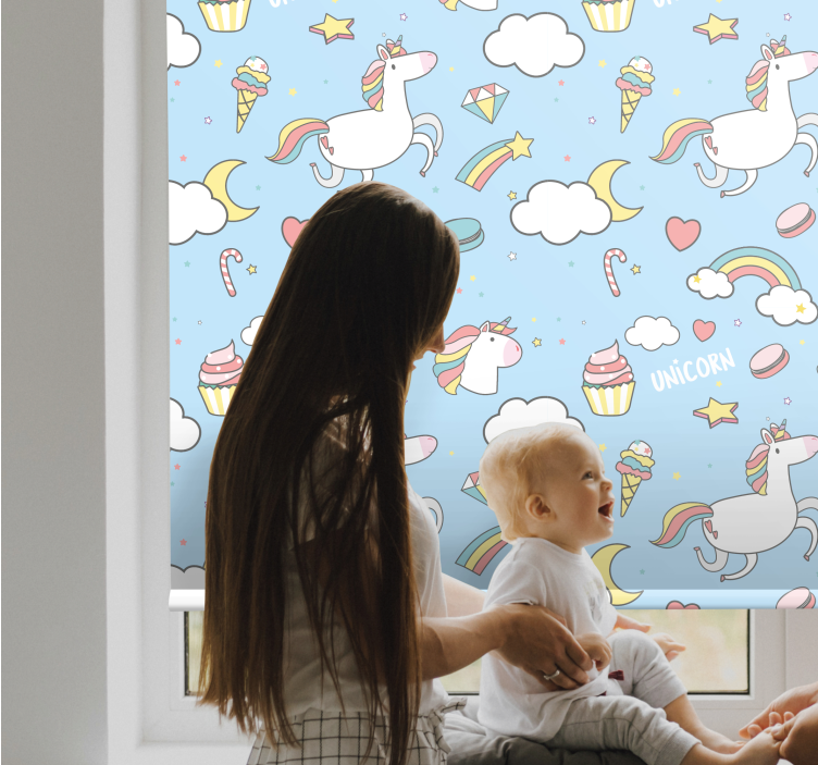 Schattige eenhoorns en regenbogen rolgordijn kinderkamer - TenStickers
