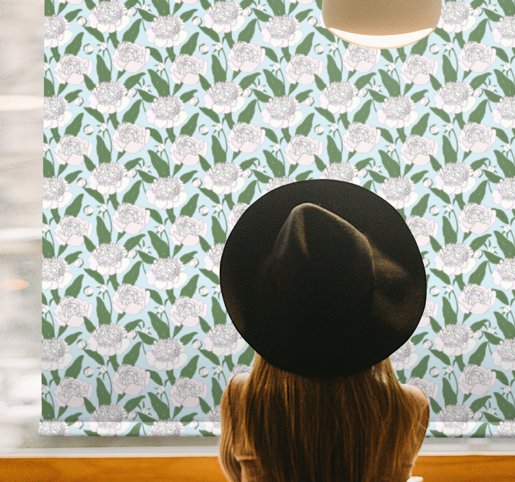 Wit pioenroospatroon rolgordijn bloemen en planten - TenStickers