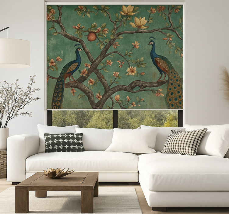 Sierlijk pauwenwandtapijt rolgordijn woonkamer - TenStickers