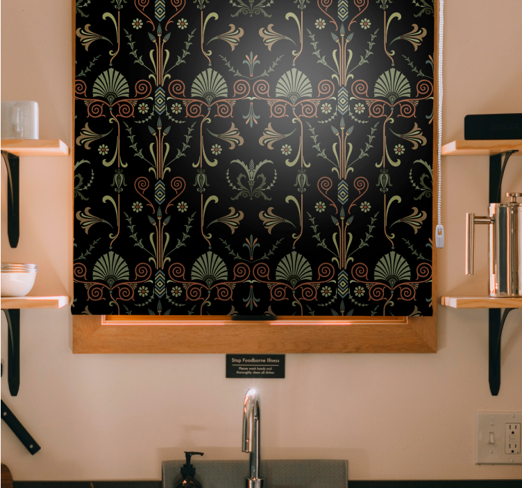 Sierlijke bladmotieven rolgordijn keuken - TenStickers