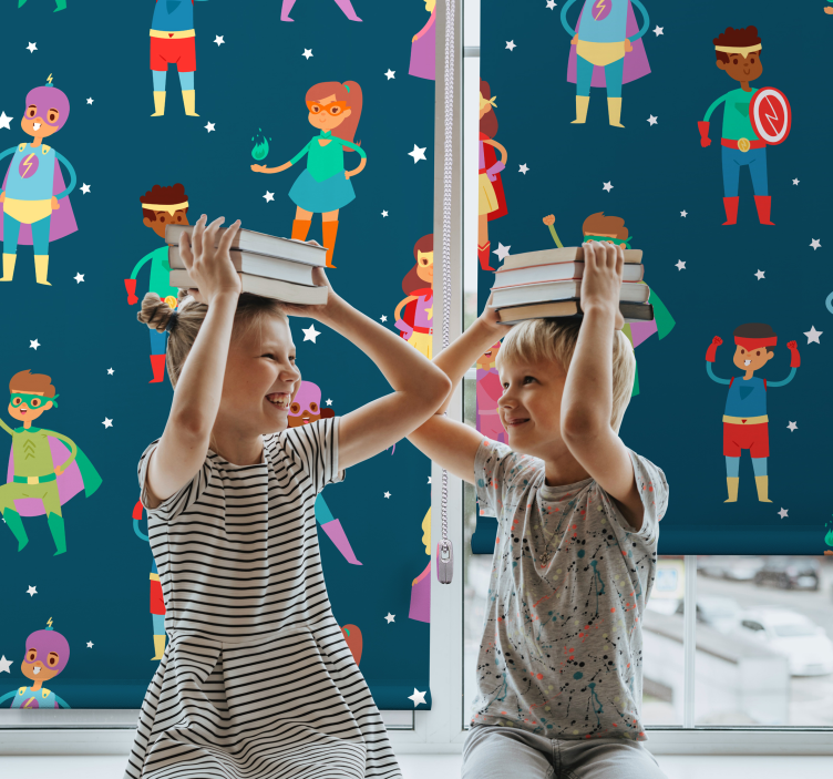 Superhelden patroon rolgordijn suoerhelden - TenStickers