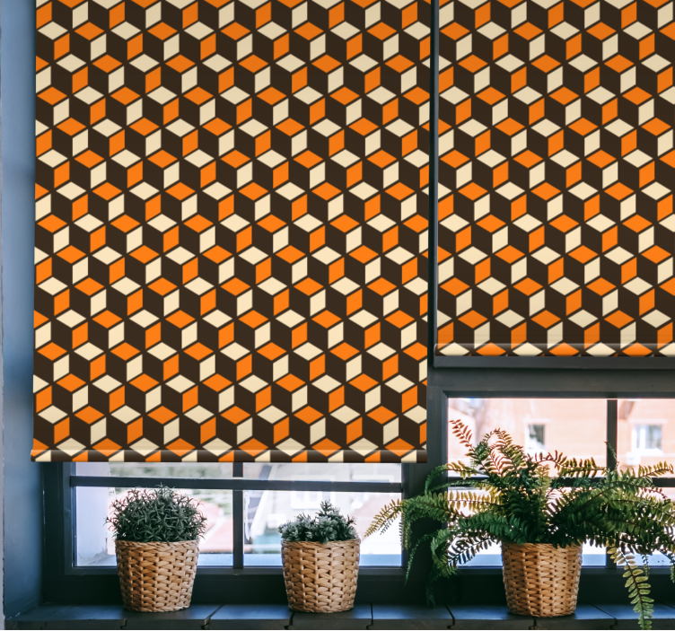 Rolgordijnen woonkamer met oranje retro patroon - TenStickers
