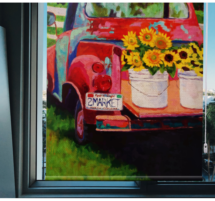 Vintage vrachtwagenboeket rolgordijn bloemen - TenStickers