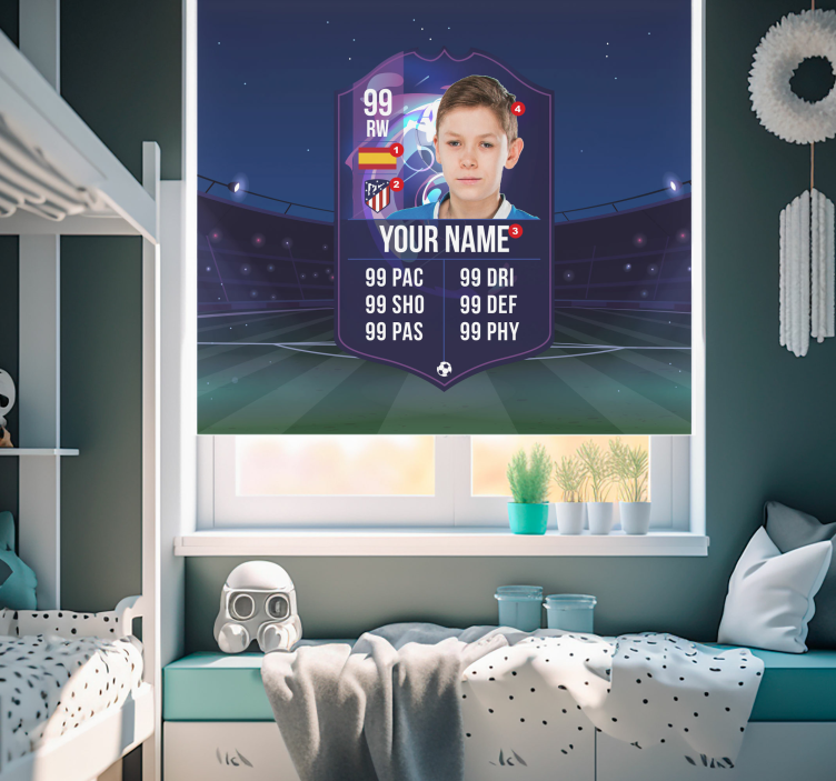 Voetbalspeler kaart Rolgordijn kinderkamer - TenStickers