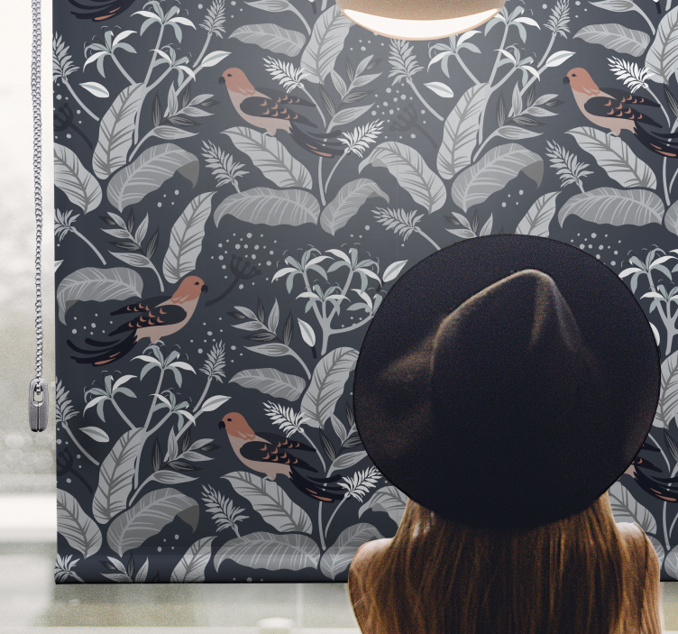 Vogelgebladertepatroon rolgordijn meer bloemen en planten - TenStickers