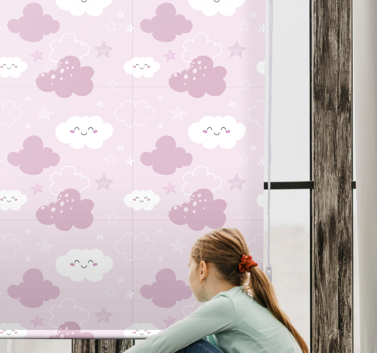 Babykamer rolgordijn vrolijke roze wolken - TenStickers