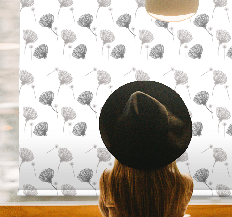 Zacht grijs patroon rolgordijn bloemen en planten - TenStickers