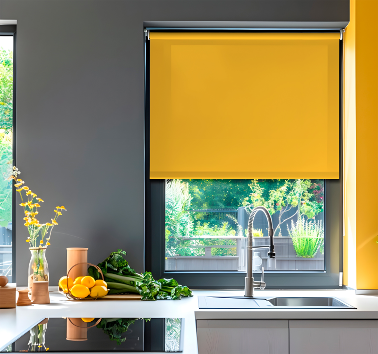 Zonnebloem tinten rolgordijn keuken geel - TenStickers