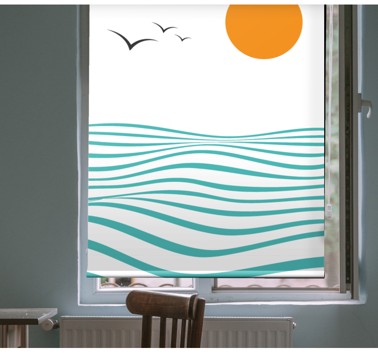 Zonsondergang met golven moderne raambekleding - TenStickers