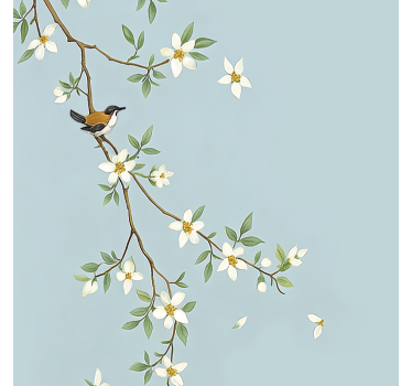 Bloeiende takvogels rolgordijn hoofd slaapkamer - TenStickers