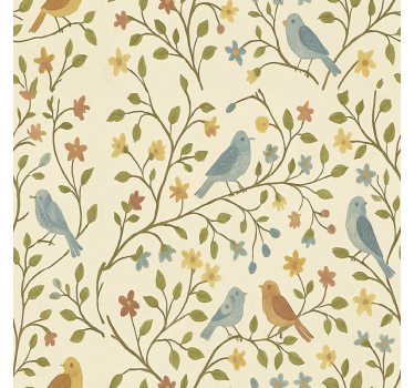 Kleurrijke vogel-en-tak rolgordijn woonkamer - TenStickers