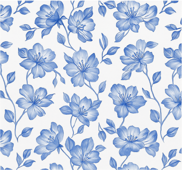 Blauw en wit bloemenmotief rolgordijn hoofd slaapkamer - TenStickers
