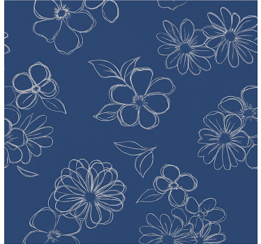 Blauwe omtrek bloemen rolgordijn hoofd slaapkamer - TenStickers