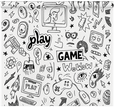 Zwart-wit gaming-ontwerp gamer rolgordijn - TenStickers