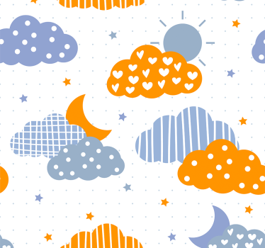 Rolgordijn kinderkamer blauwe en oranje wolken en zon - TenStickers