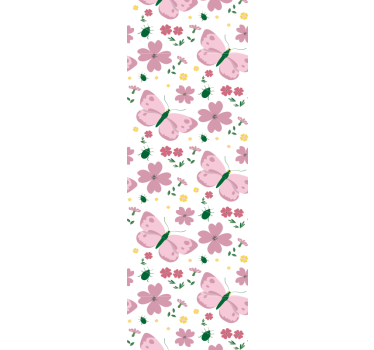 Rolgordijn kinderkamer met roze bloemen en vlinderspatroon - TenStickers