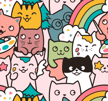 Rolgordijn kinderkamer kattentekening pastelkleuren - TenStickers