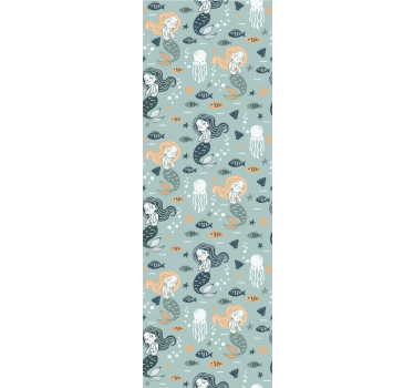 Rolgordijn kinderkamer blauw magisch zeemeerminnenpatroon - TenStickers