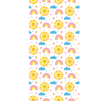 Rolgordijn kinderkamer regenbogen zonnen en wolken - TenStickers