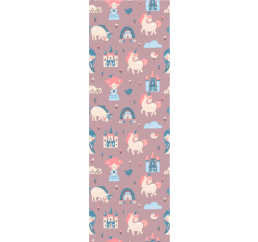 Rolgordijn kinderkamer pastel eenhoorns en prinses - TenStickers