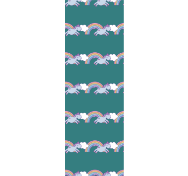 Rolgordijn kinderkamer teal achtergrond met eenhoorns - TenStickers
