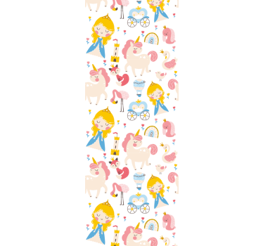 Rolgordijn kinderkamer cartoon prinses en eenhoorn - TenStickers