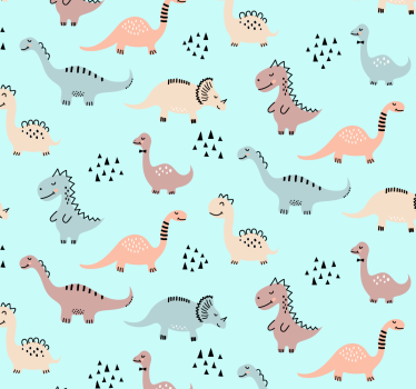 Rolgordijn kinderkamer blauwe met gele en groene dinosaurussen - TenStickers