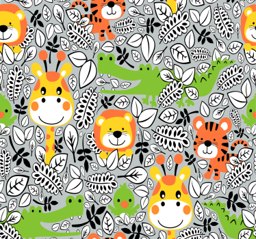 Rolgordijn kinderkamer jungle vrienden grijs - TenStickers