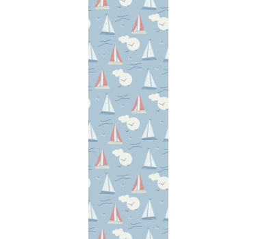 Rolgordijn kinderkamer zeilbootjes op de wolken patroon - TenStickers