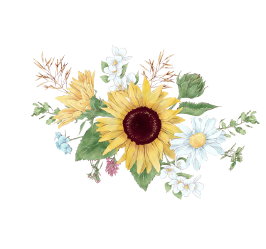 Wit rolgordijn zonnebloemen en madeliefjes - TenStickers
