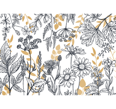 Rolgordijn woonkamer glamour bloemdessin met goud - TenStickers