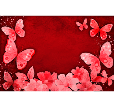 Rolgordijn rood met bloemen en vlinders design - TenStickers