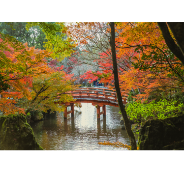 Rolgordijn woonkamer japanse tuin bos - TenStickers