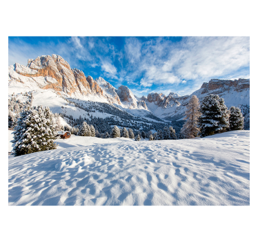 Rolgordijn woonkamer sneeuwachtige berglandschap fotobehang - TenStickers