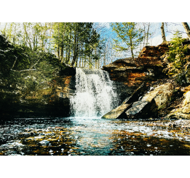 Rolgordijn woonkamer landschap waterval bos - TenStickers