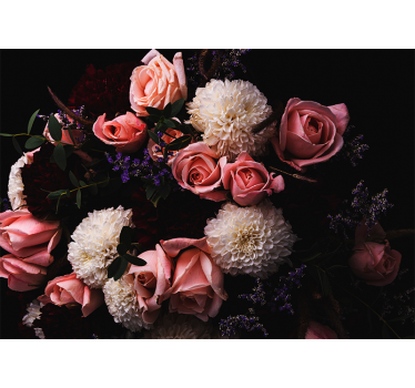 Rolgordijn woonkamer luxe boeket roze rozen - TenStickers
