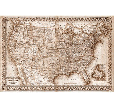 Rolgordijn woonkamer vintage kaart noord-amerika - TenStickers