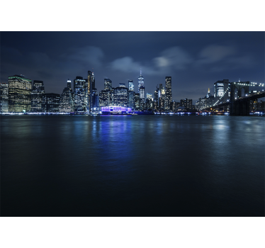 Rolgordijn woonkamer blue manhattan in de nacht - TenStickers