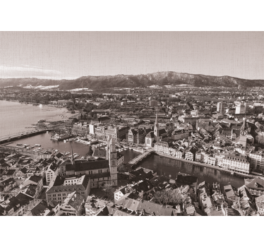 Rolgordijn woonkamer zürich met bergen op de achtergrond - TenStickers