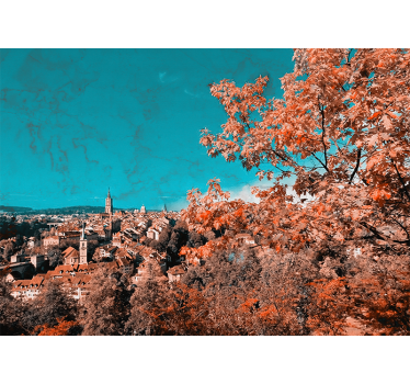 Rolgordijn woonkamer bomen met oranje herfstbladeren in bern - TenStickers