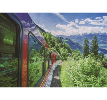 Rolgordijn woonkamer rode trein in het bos - TenStickers