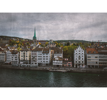 Rolgordijn woonkamer zürich huizen aan het meer - TenStickers