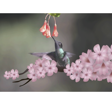 Rolgordijn woonkamer maroon vogel op boom - TenStickers