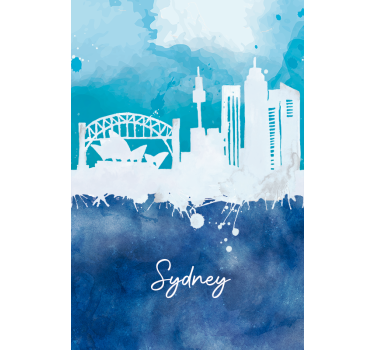 Rolgordijn woonkamer skyline sydney aquarel - TenStickers