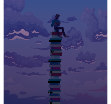 Rolgordijn woonkamer book tower illustratie - TenStickers
