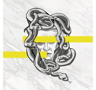 Rolgordijn woonkamer witte medusa met gele strepen - TenStickers