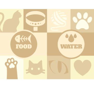 Rolgordijn beige kattenwater en kattenvoer - TenStickers