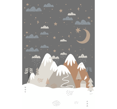 Babykamer rolgordijn met besneeuwde bergen - TenStickers